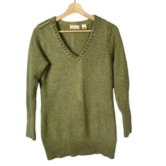 DKNY Jeans Olive Green Knit V-Neck Sweater M - Picture 1 of 4